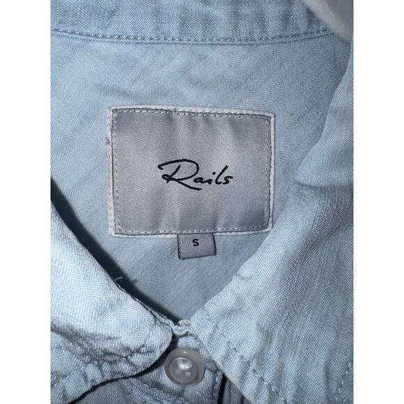 Rails Ingrid Raw Light Vintage Shirt Blue Raw Hem Long Sleeve Button Down Sz S - Picture 4 of 12